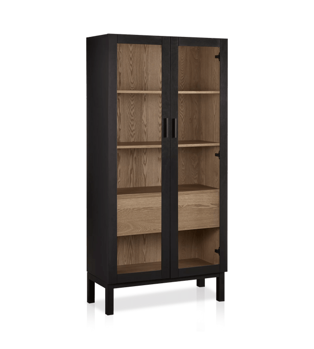 Buffet en bois noir avec portes en verre