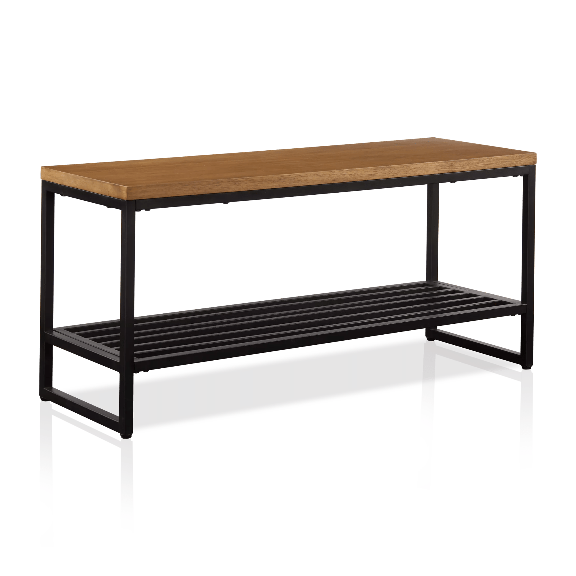 Banc en bois et en métal avec étagère à chaussures
