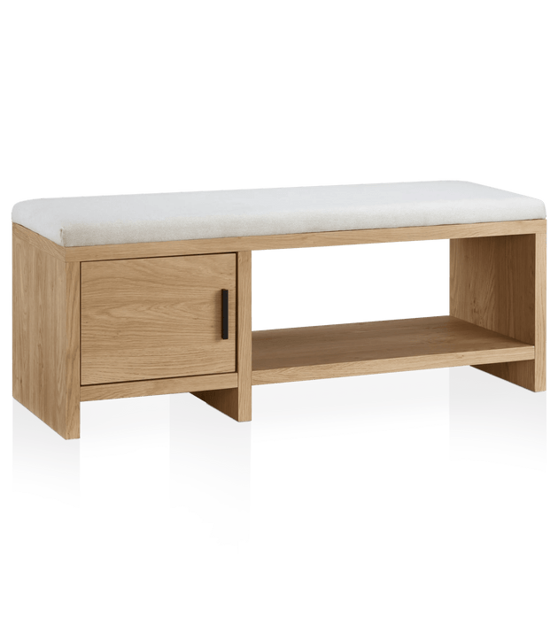 Banc de rangement en tissu et en bois avec étagère à chaussure
