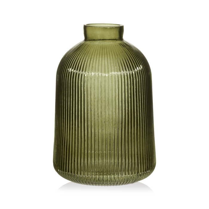 Vase de table en verre côtelé vert