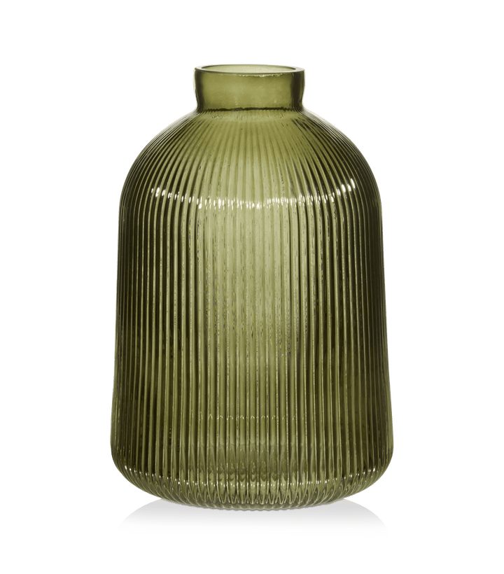 Green Ribbed Glass Table Vase