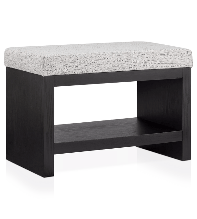 Banc en tissu et bois avec étagère à chaussures