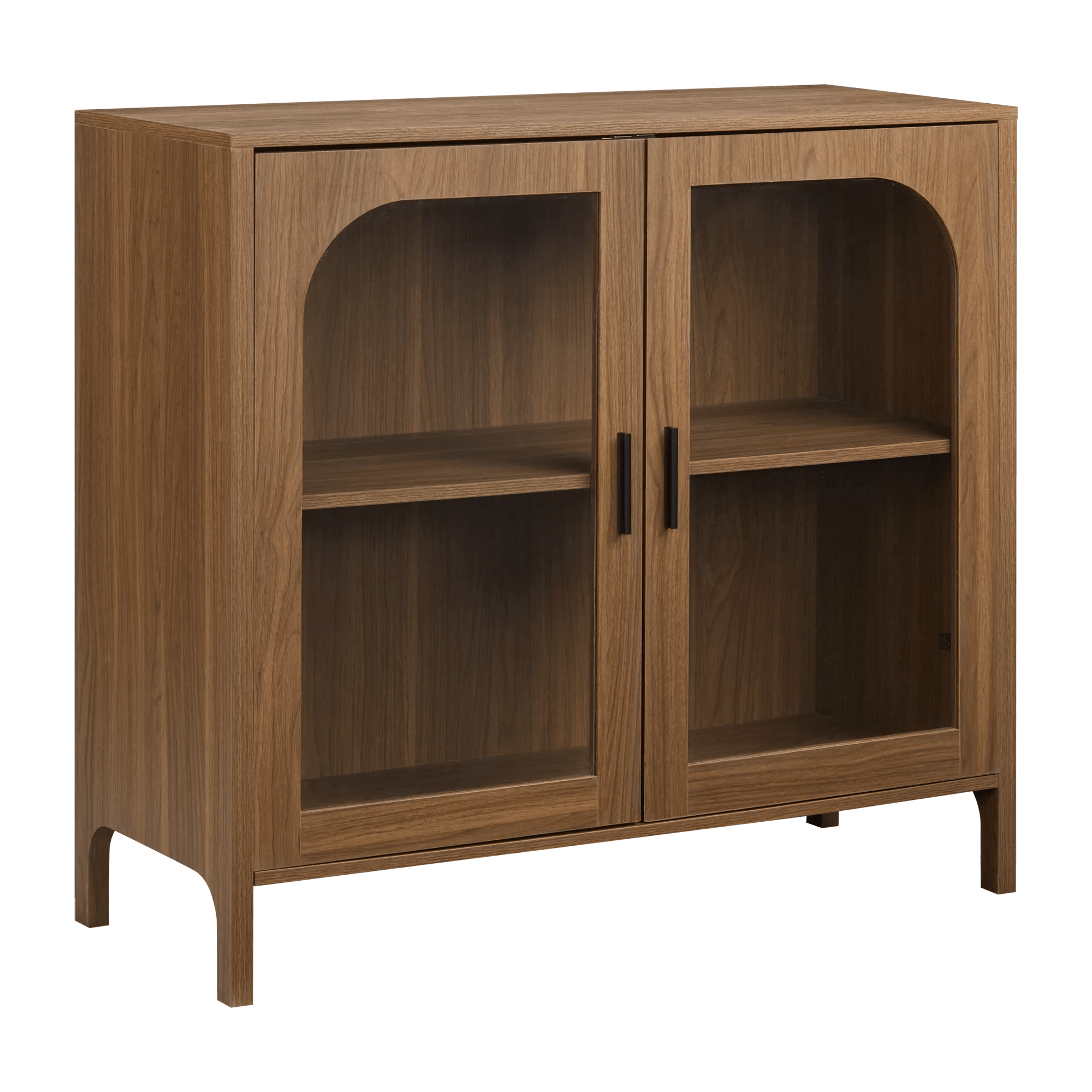 Wooden Veneer Buffet with Glass Doors