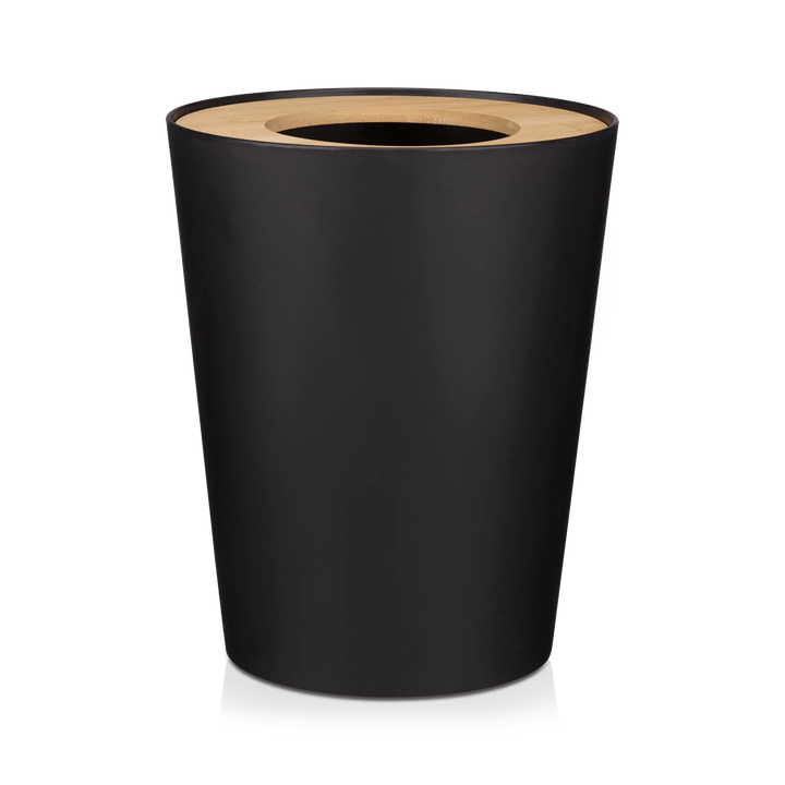 Black Waste Bin with Natural Wood Rim