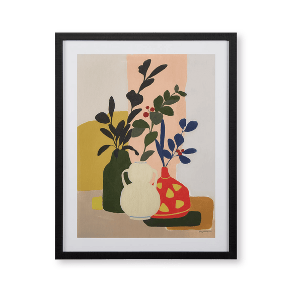 Cadre imprimé de branches dans des vases