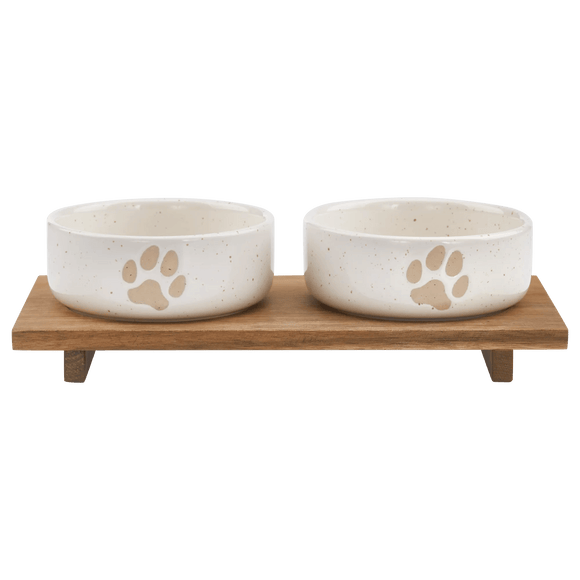 Set of 2 Pet Paw Ceramic Bowls