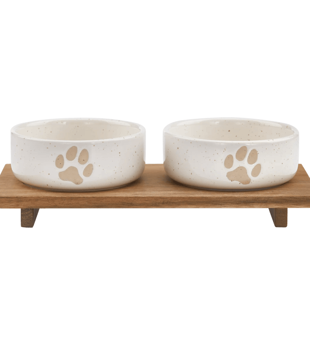 Set of 2 Pet Paw Ceramic Bowls