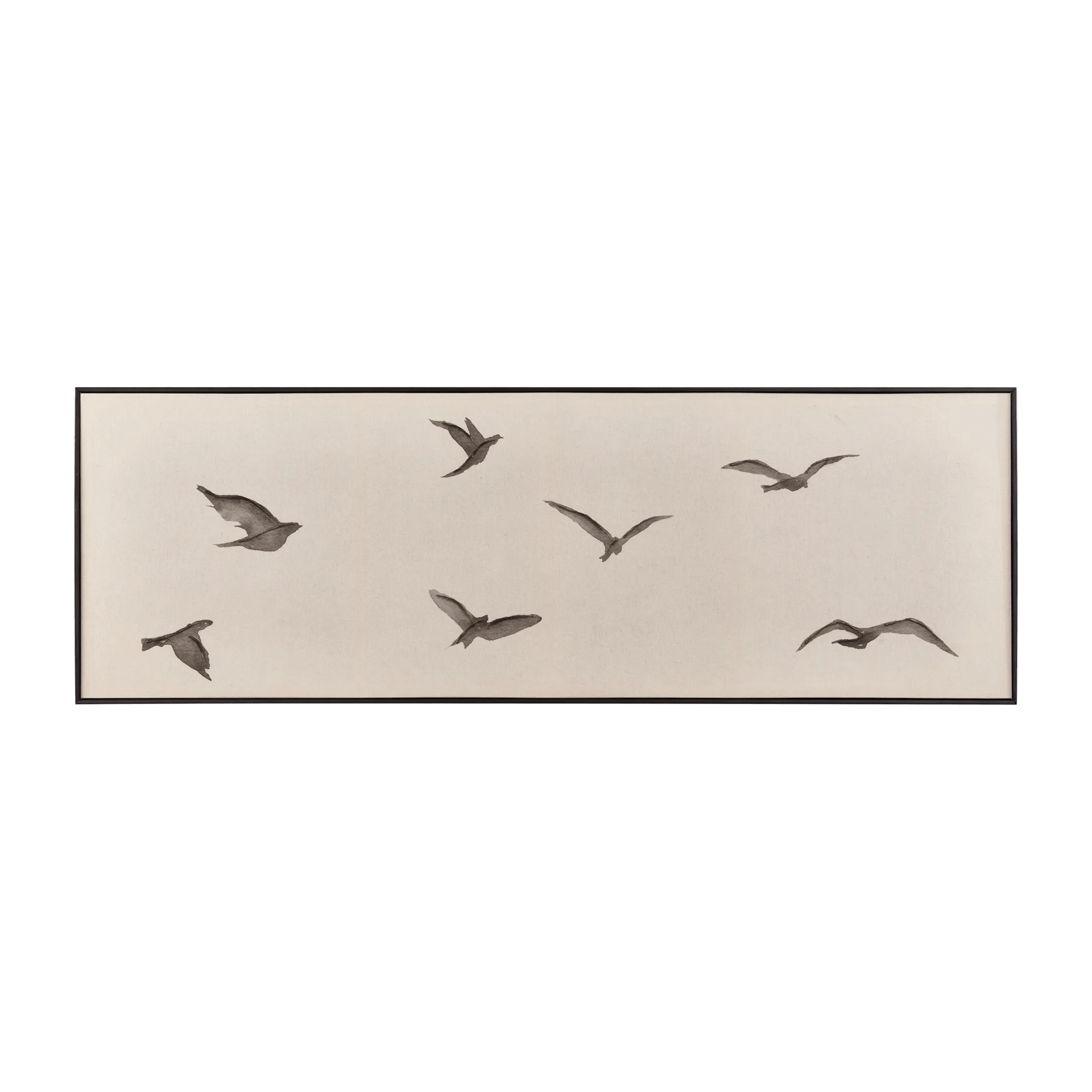Toile en lin encadré d'oiseaux noirs