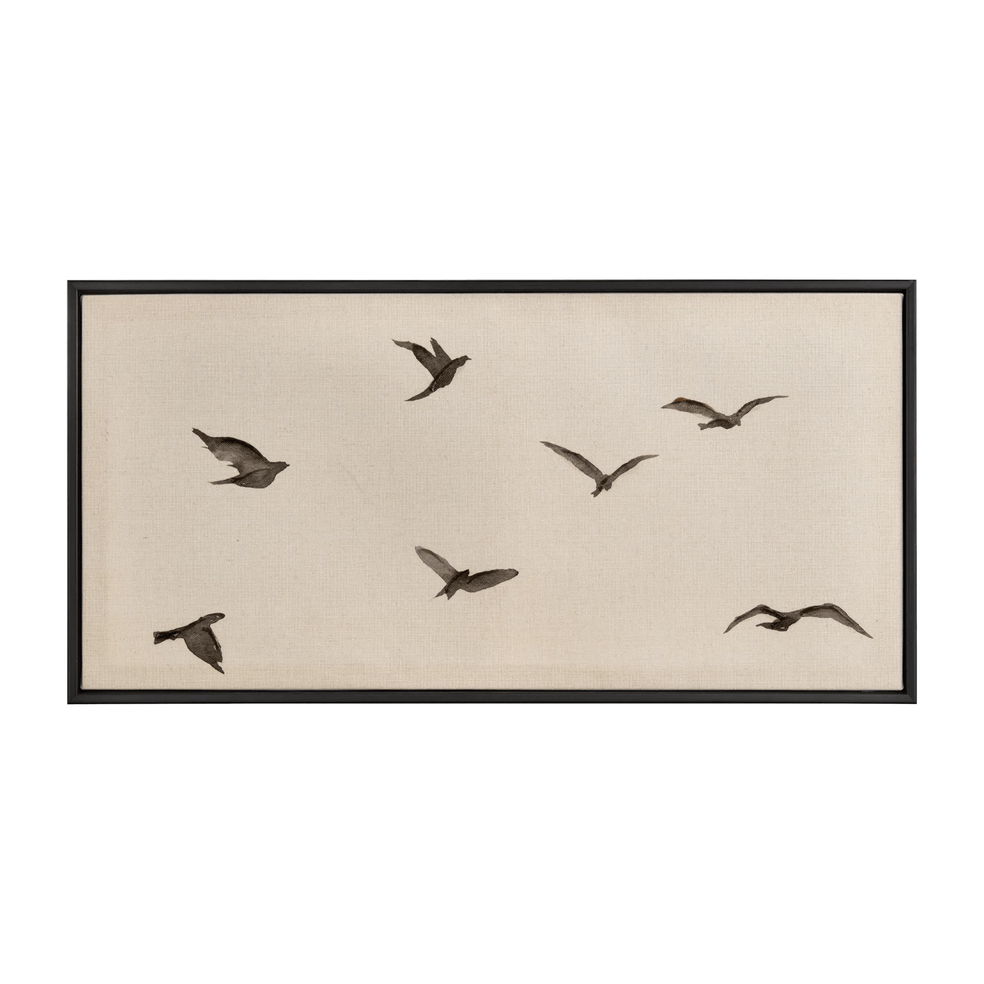 Toile en lin encadré d'oiseaux noirs