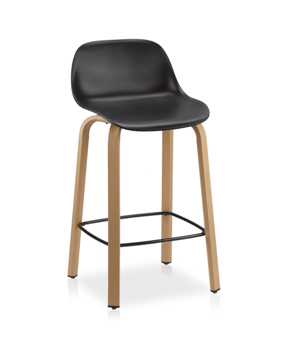 Tabouret de comptoir en plastique et bois avec placage métallique Noir