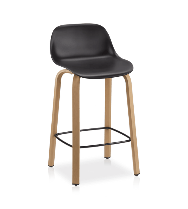 Black Plastic and Wood Metal Veneer Counter Stool