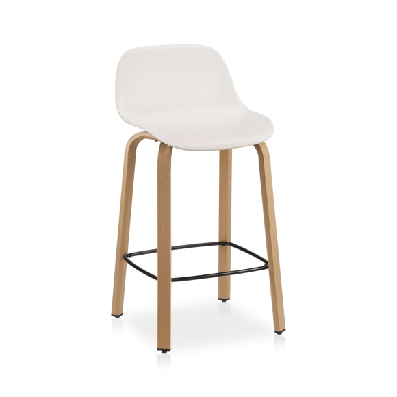 Tabouret de comptoir en plastique et bois avec placage métallique Blanc