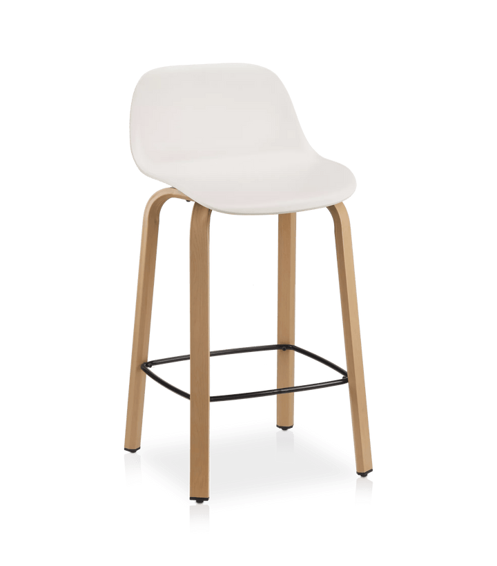 Tabouret de comptoir en plastique et bois avec placage métallique
