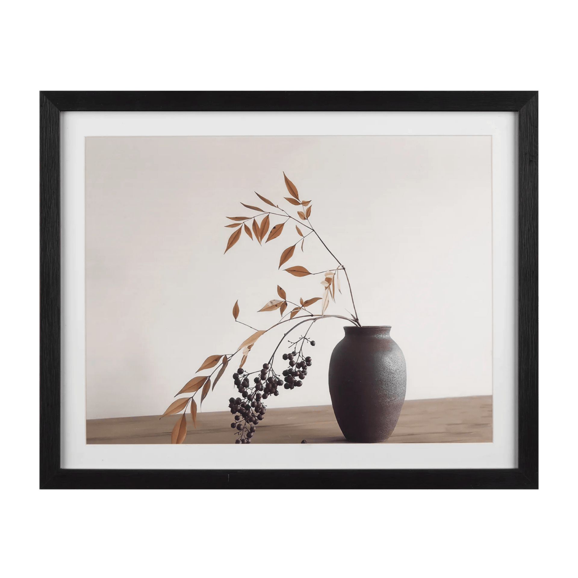Leaves in Black Vase Framed Art