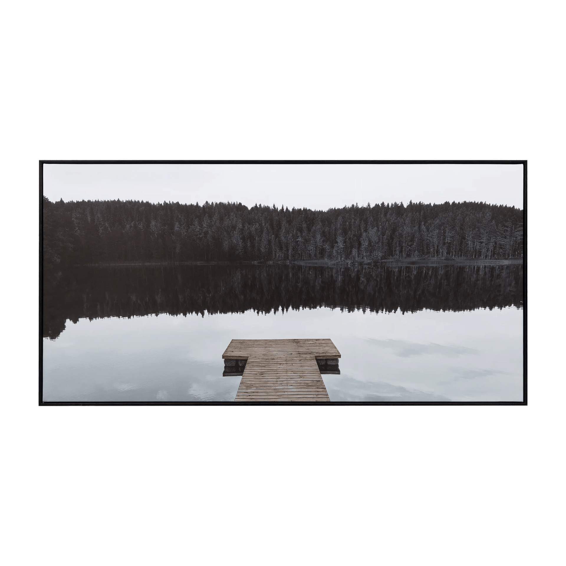 Tableau imprimé d'un quai avec vue sur montagnes
