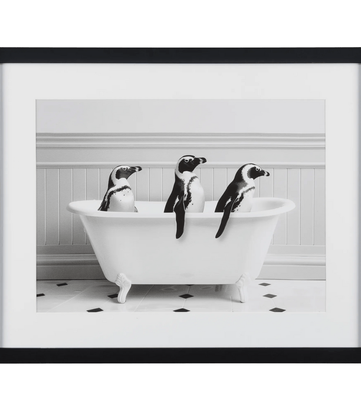 Penguins in Bathtub Printed Framed Canvas