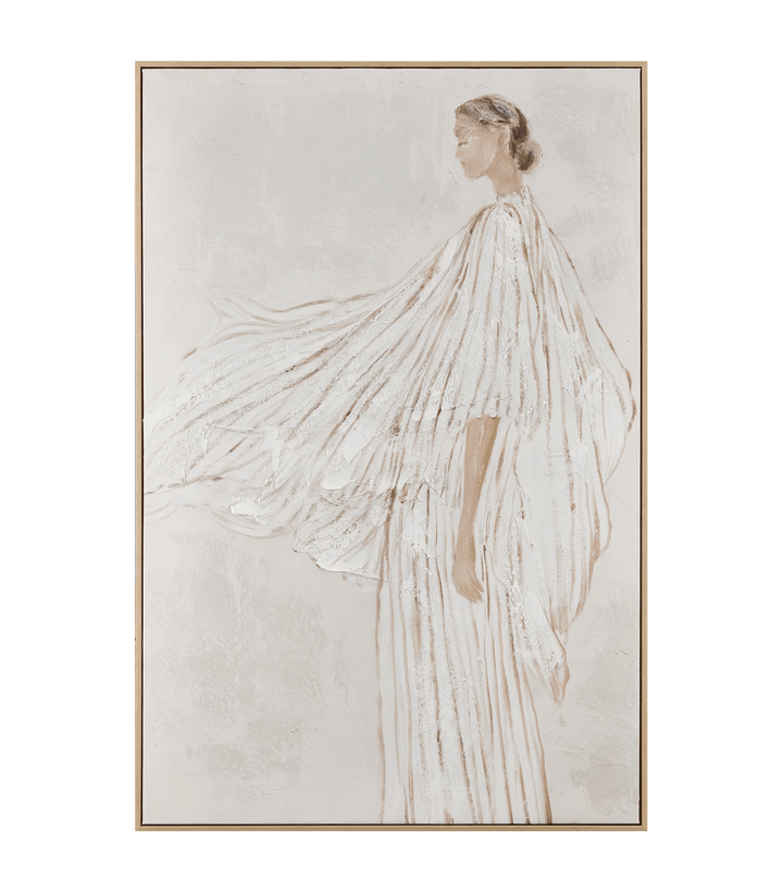 Lady in Wind Oil Painted Framed Art