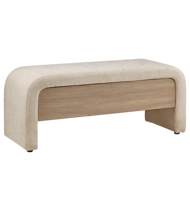 Fabric and Wood Bench with Storage