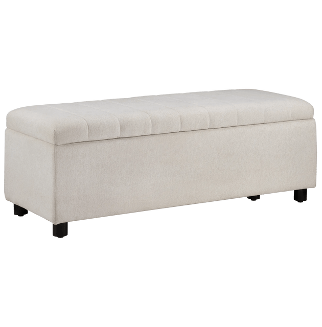 Fabric and Black Wood Bench