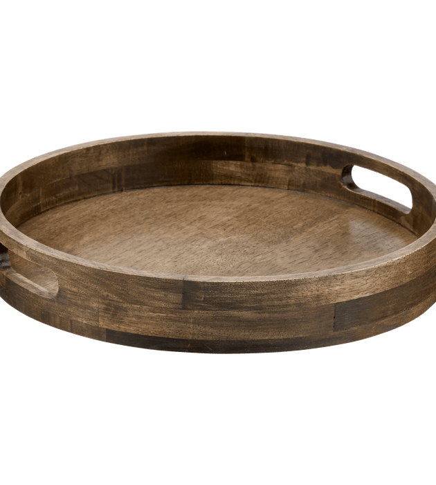 Round Dark Wood Tray