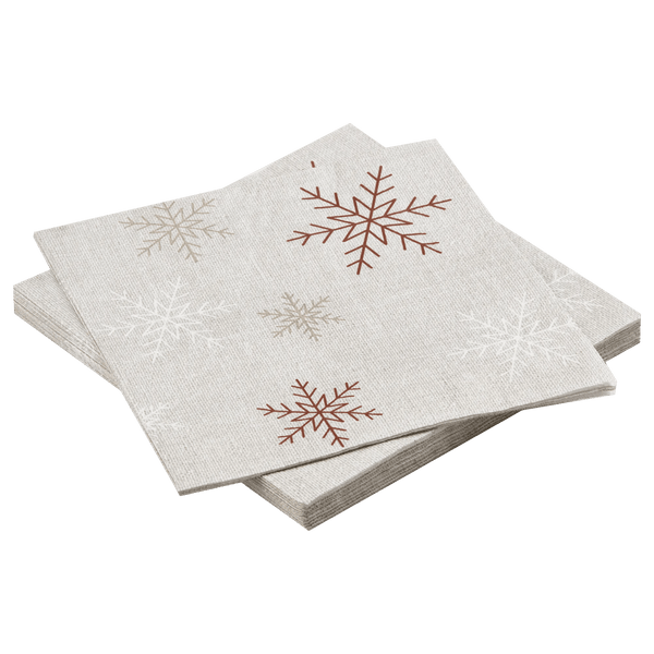 Serviettes De Table Flocon De Neige Scintillant - Lot De 16 - Motif Argenté Sur Fond Blanc - Tissu 3 Couches