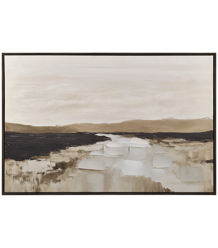 Tableau encadré paysage de rivière en tons neutres