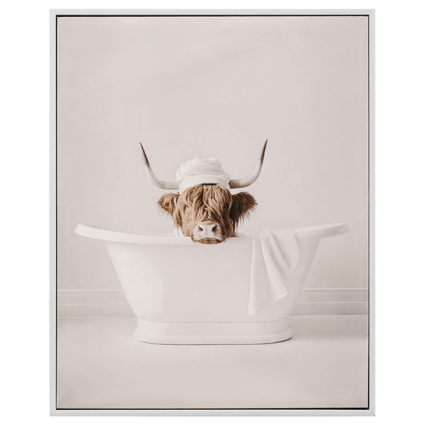 Cow in Bath Framed Canvas