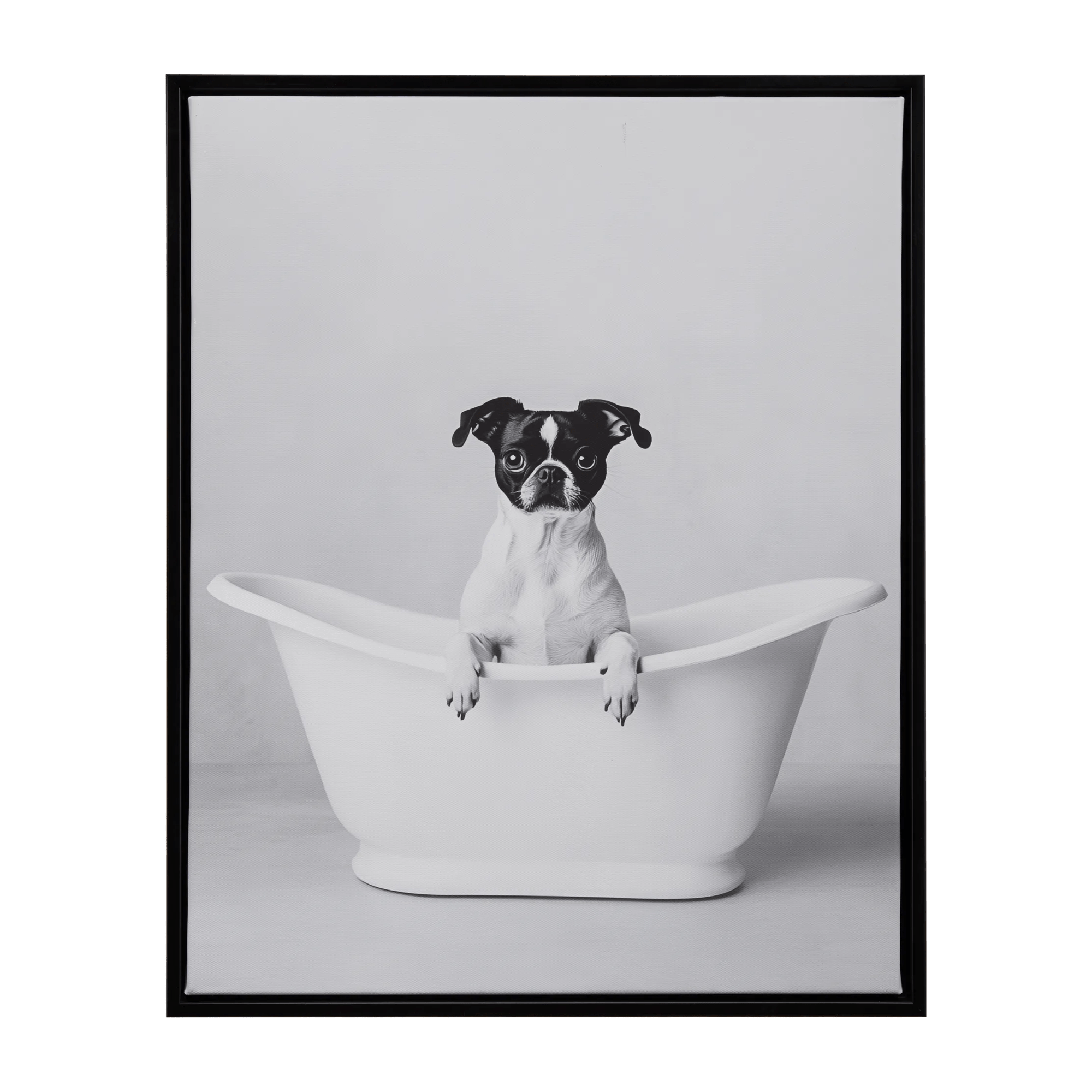 Small Dog in Bath Framed Wall Art