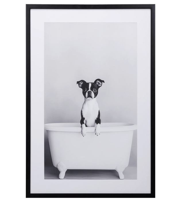 Cadre imprimé de chien dans le bain