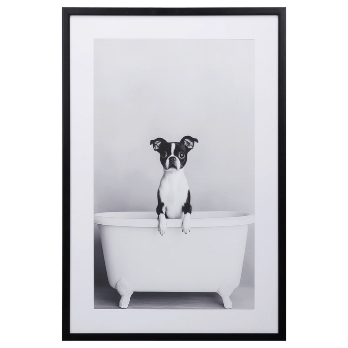 Cadre imprimé de chien dans le bain
