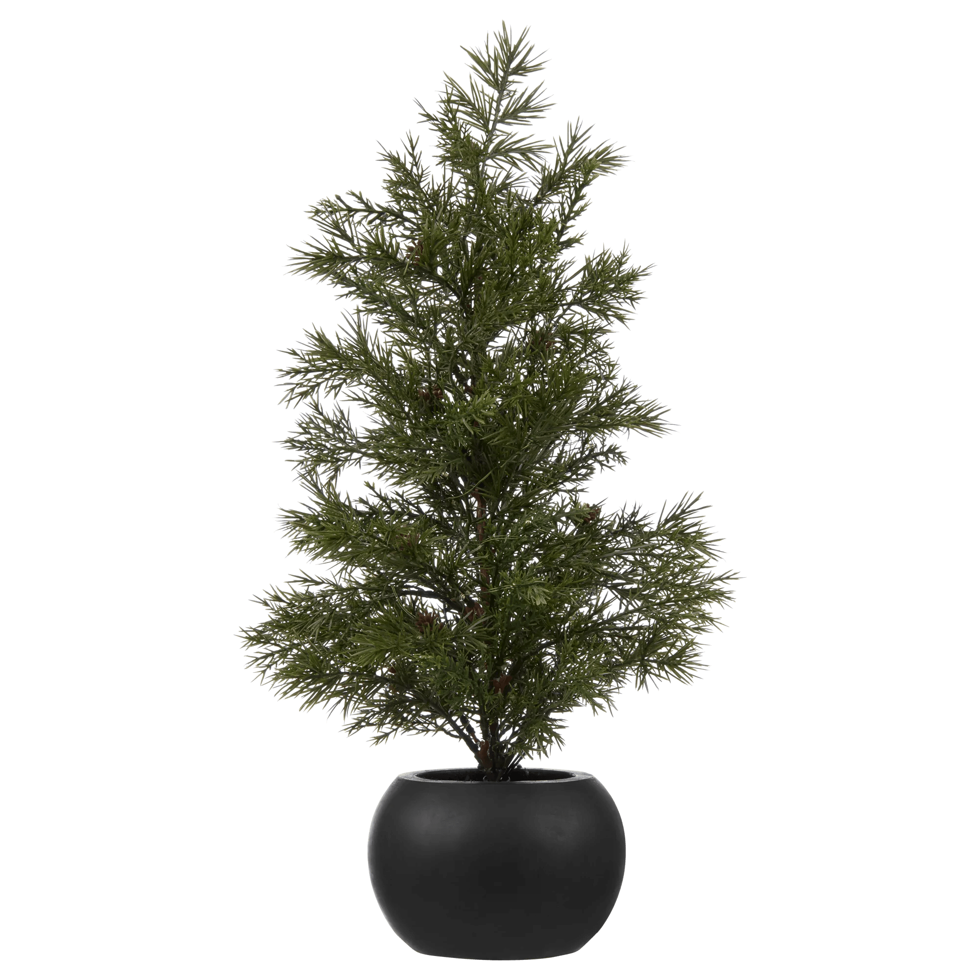 Arbre à DEL avec pommes de pin dans un pot noir