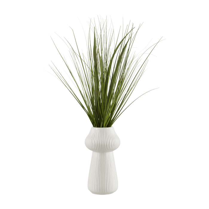 Gazon artificiel dans un vase en céramique nervuré