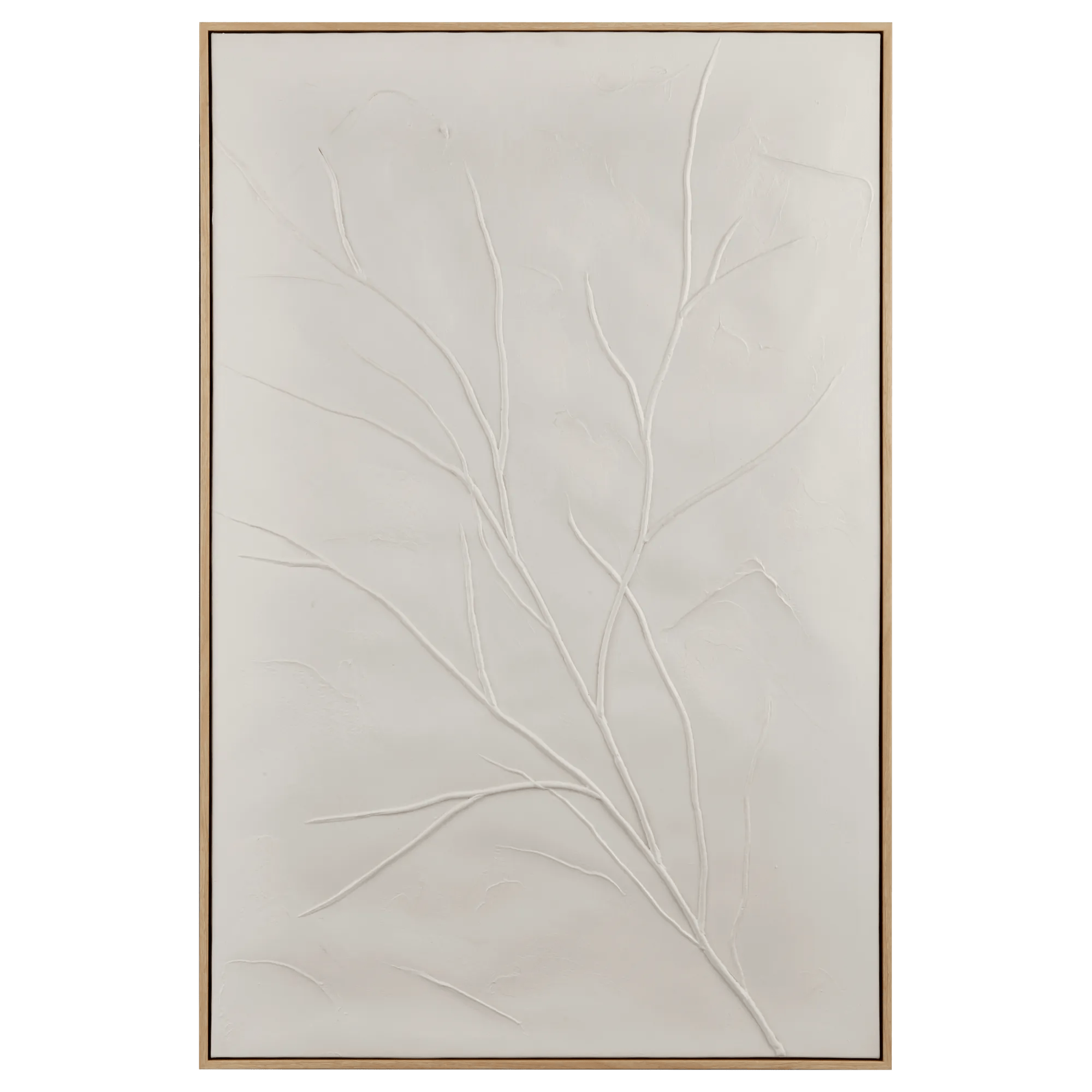 Tableau encadré peint à l'huile d'une branche blanc