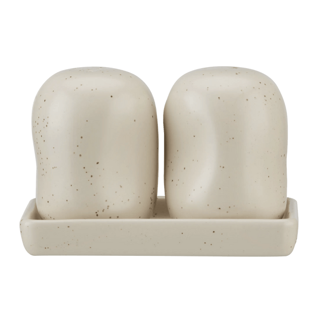 Set of Salt and Pepper Shakers on Tray