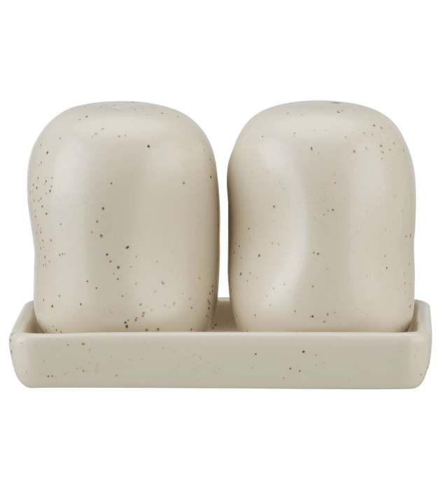 Set of Salt and Pepper Shakers on Tray