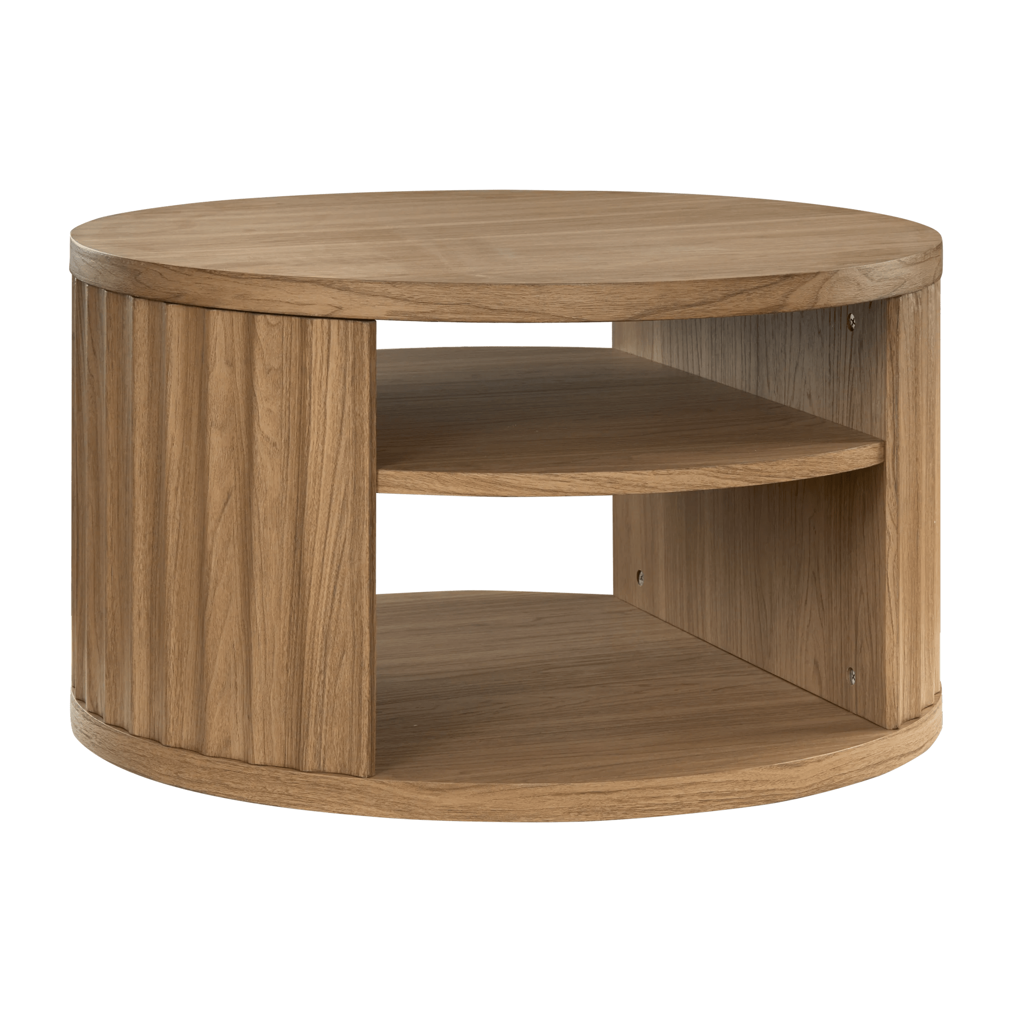 Beauclair Table basse ronde en bois nervuré avec étagère – Bouclair