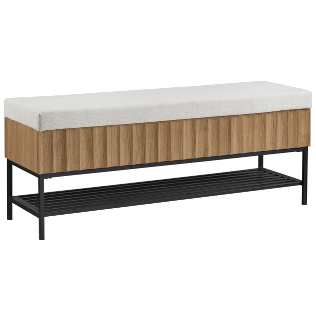 Fabric and Wood Storage Bench