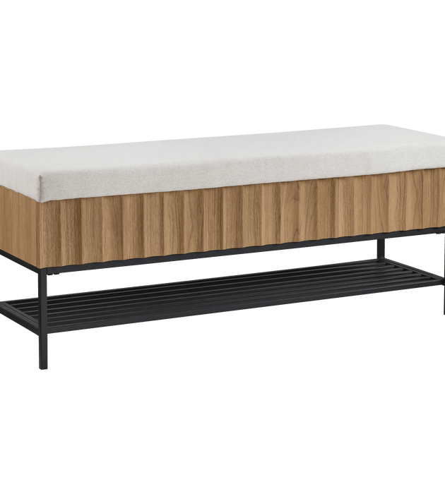 Fabric and Wood Storage Bench