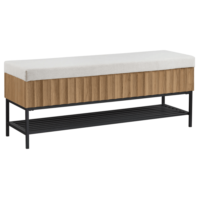 Banc de rangement en tissu et bois
