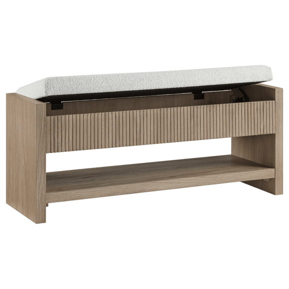Fabric and Wood Storage Bench with Shelf