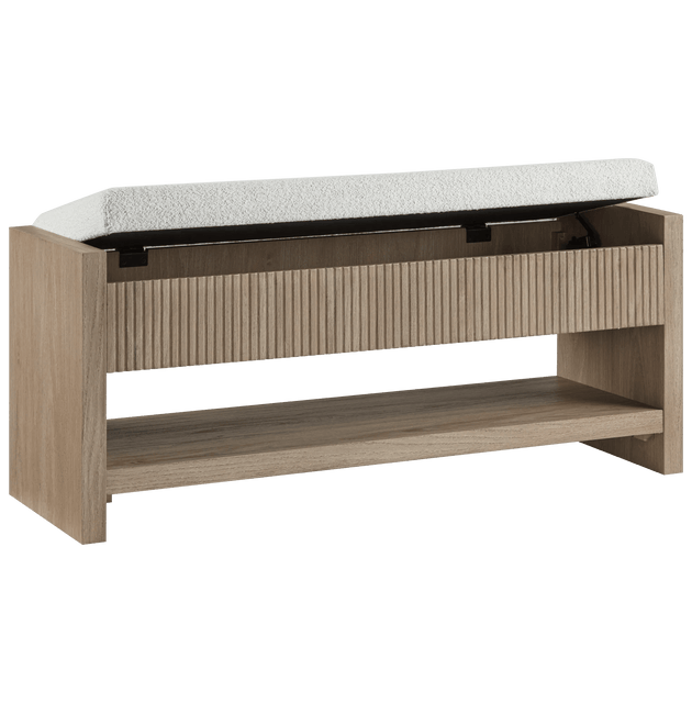 Fabric and Wood Storage Bench with Shelf