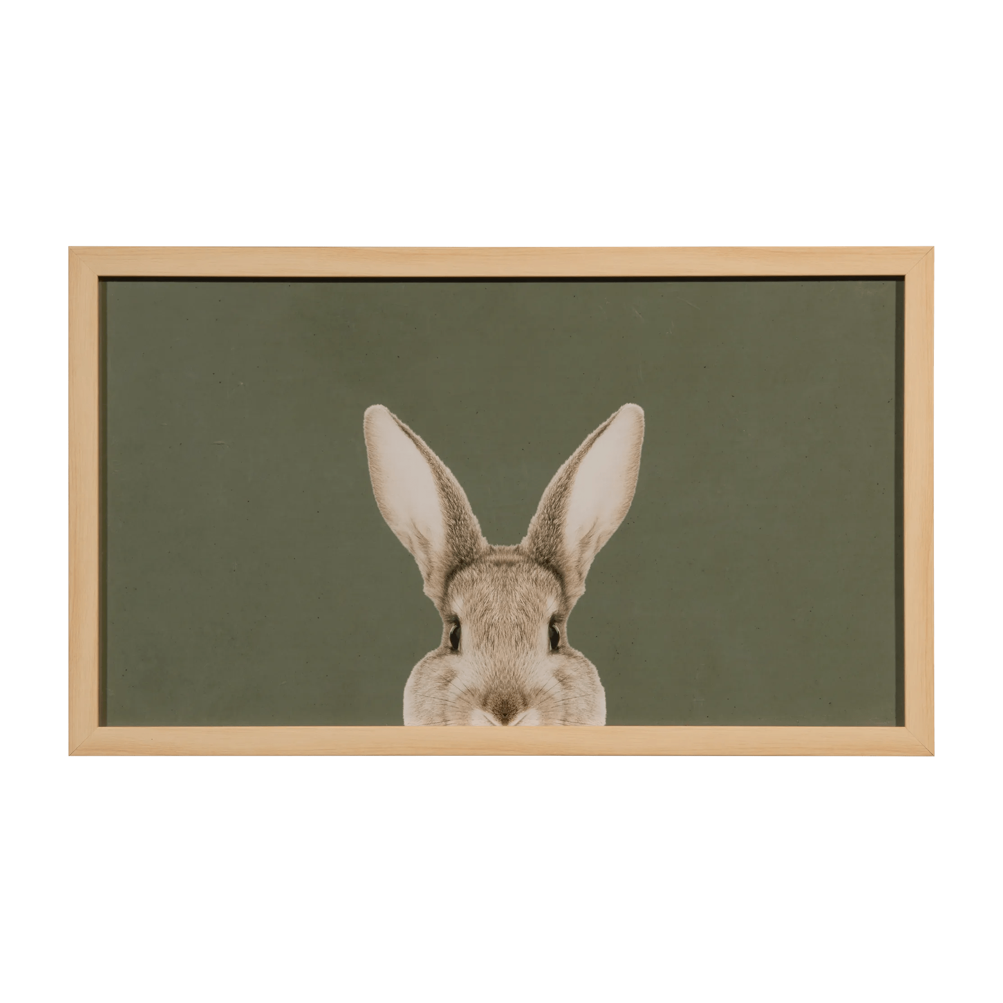 Framed Rabbit Portrait with Natural Wood Frame