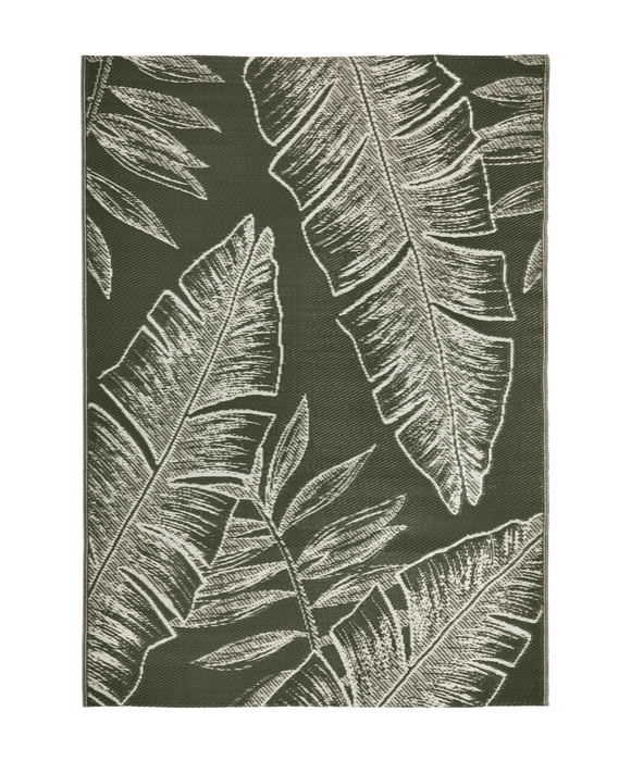 Two-Tone Green Leaf Print Reversible Rug 5x7