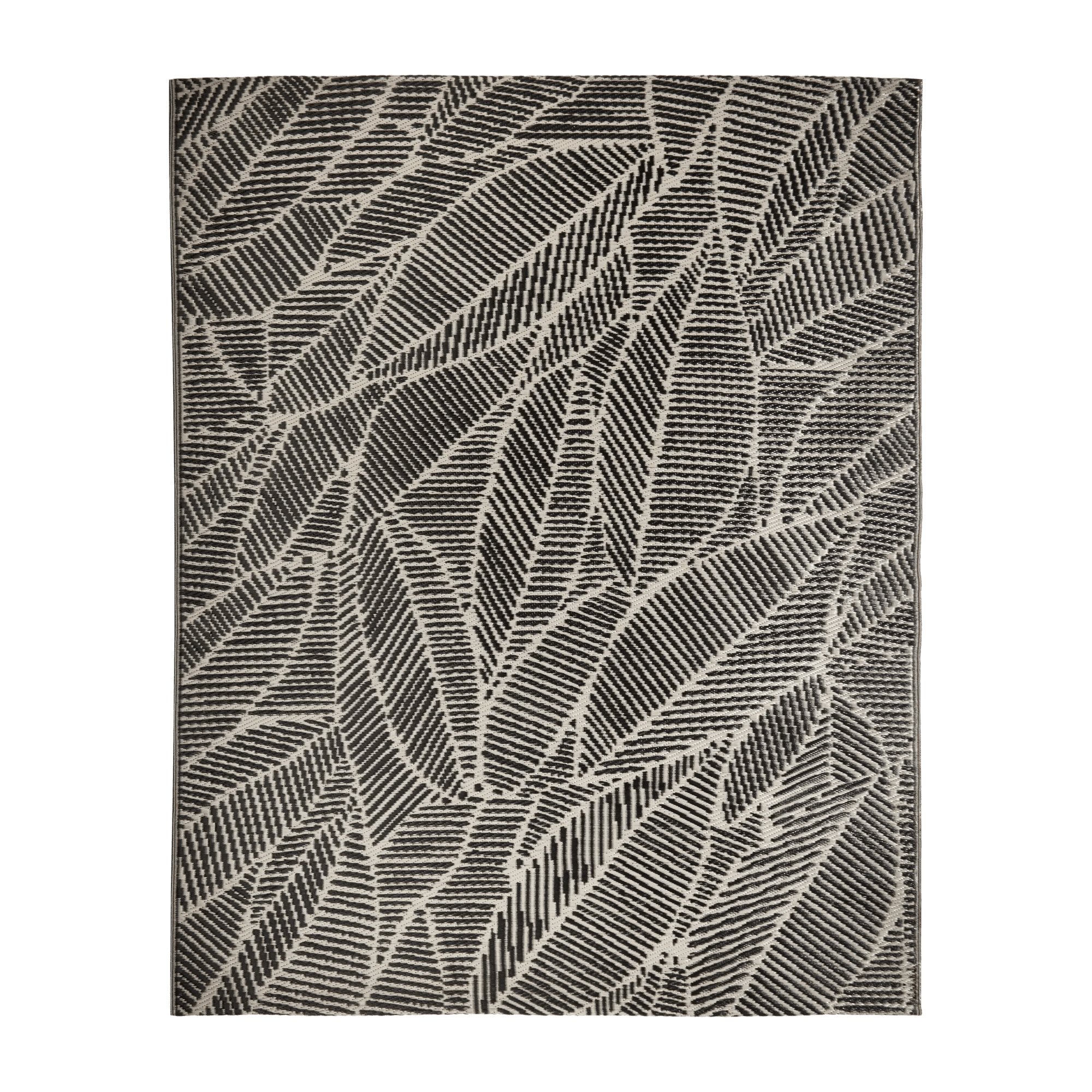 Two-Tone Black Leaf Print Reversible Rug 8x10
