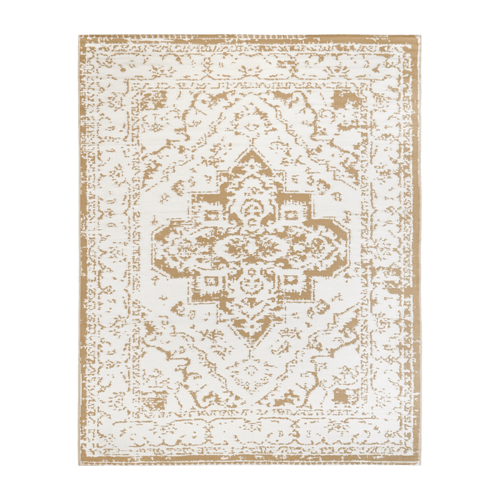 Tapis réversible bicolore beige médaillon