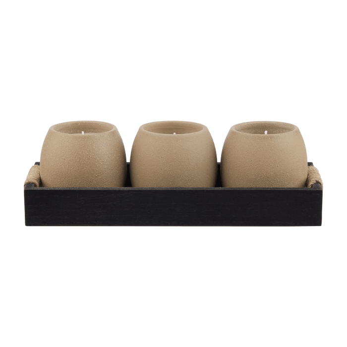 Set of 3 Candles in Black Tray