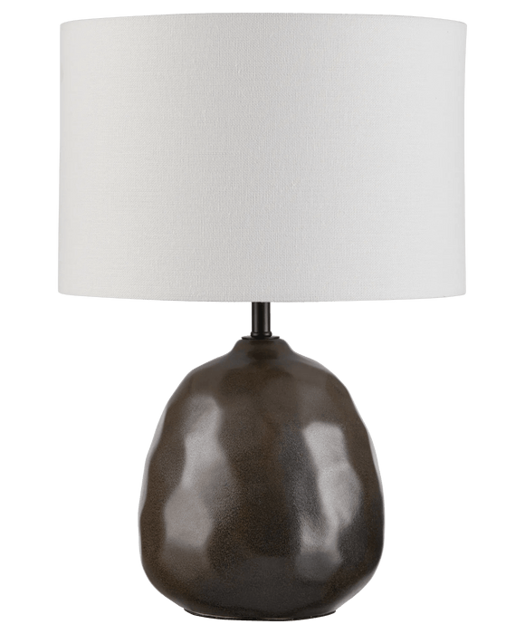 Lampe en Céramique Texturée avec Abat-Jour Blanc