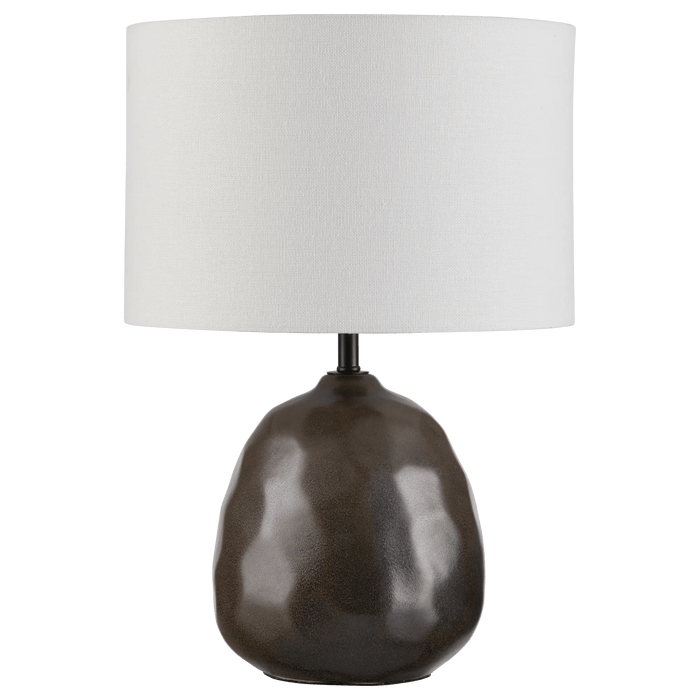 Lampe en céramique texturée avec abat-jour blanc