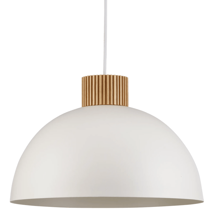 Suspension moderne blanche avec détail en bois