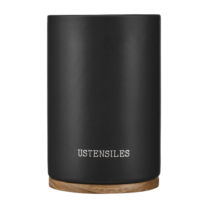 Pot à ustensiles en céramique avec base en bois noir